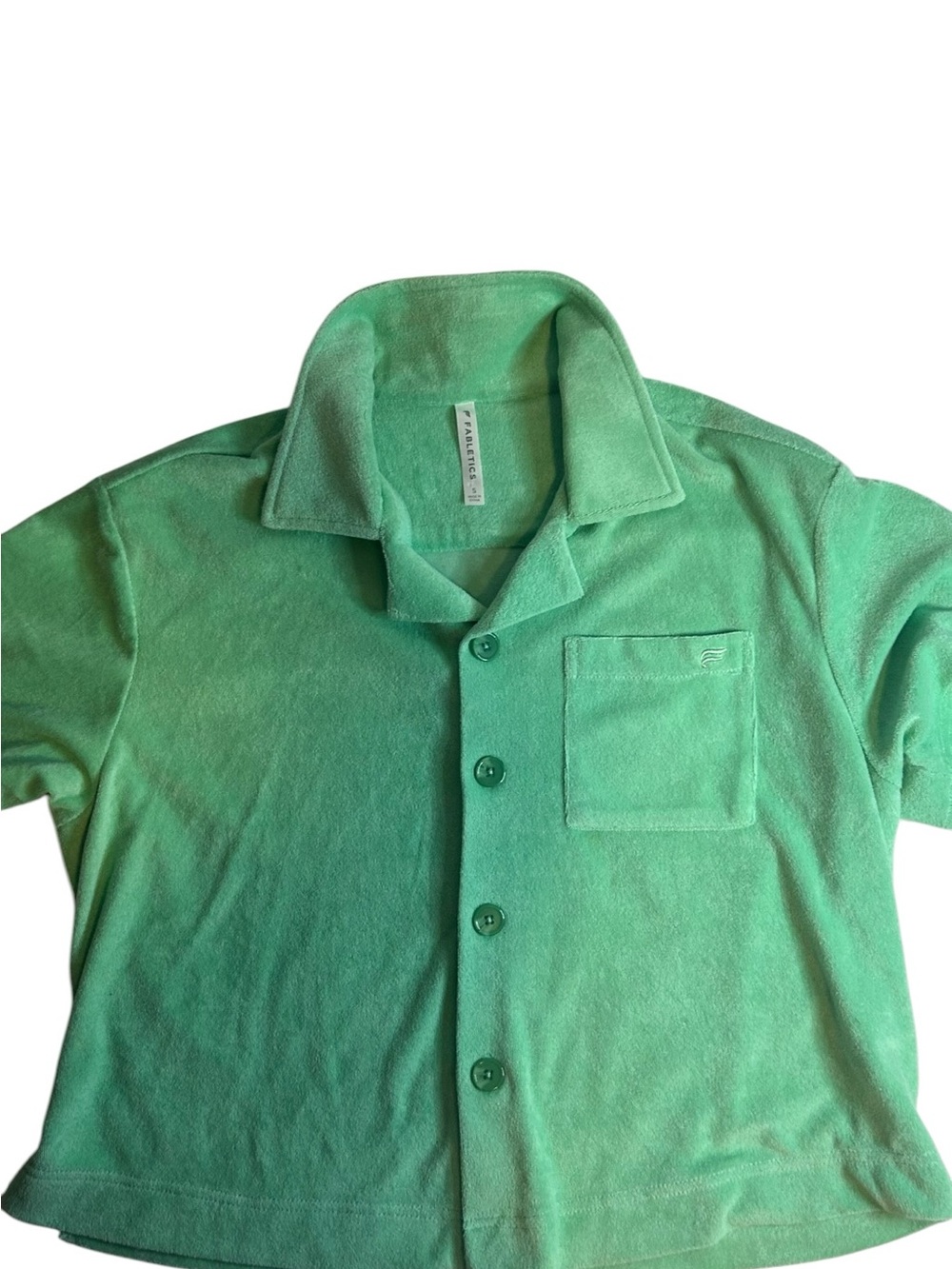Fabletics Women’s Small Mint Green Terry Cloth Button Front Short Sleeve Top